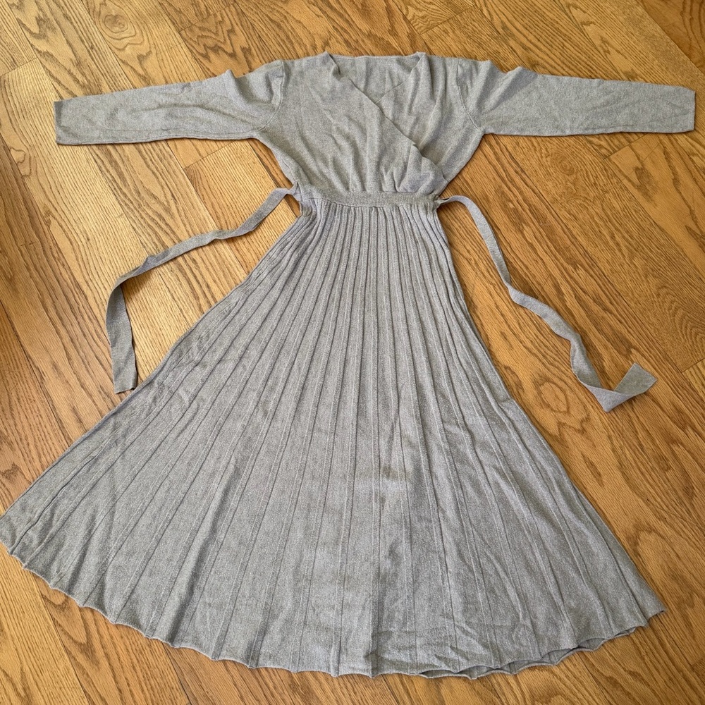 Elegant Tan Wrap Knit Dress